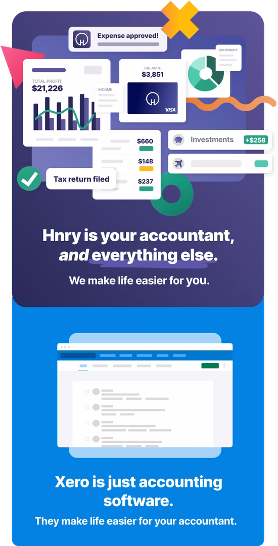 Comparison between Xero and Hnry showing Hnry's advantages for sole traders