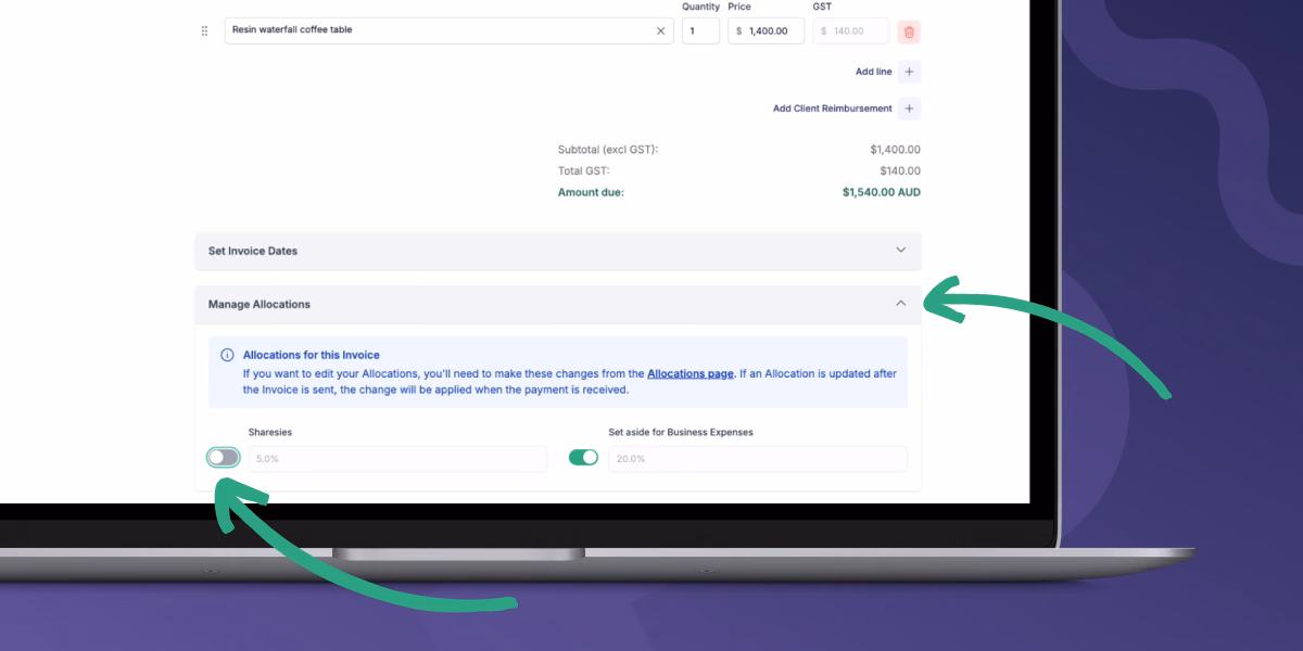 Toggle off allocations for invoices