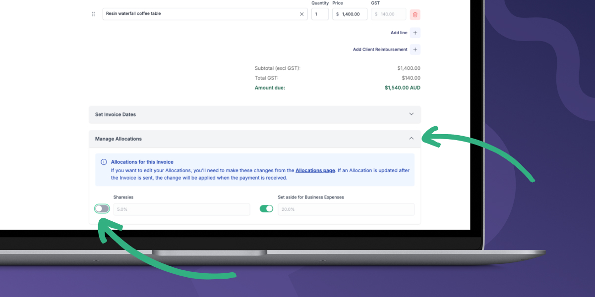Toggle off allocations for invoices
