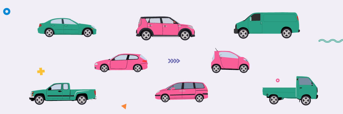 Image of cars, vans and other vehicles