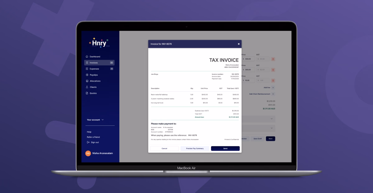 Previewing an invoice
