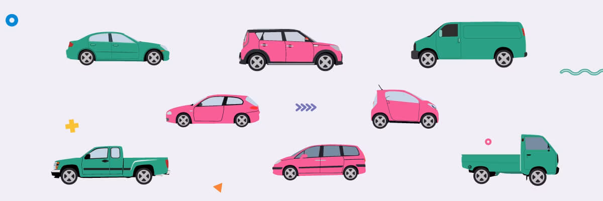 Image of cars, vans and other vehicles